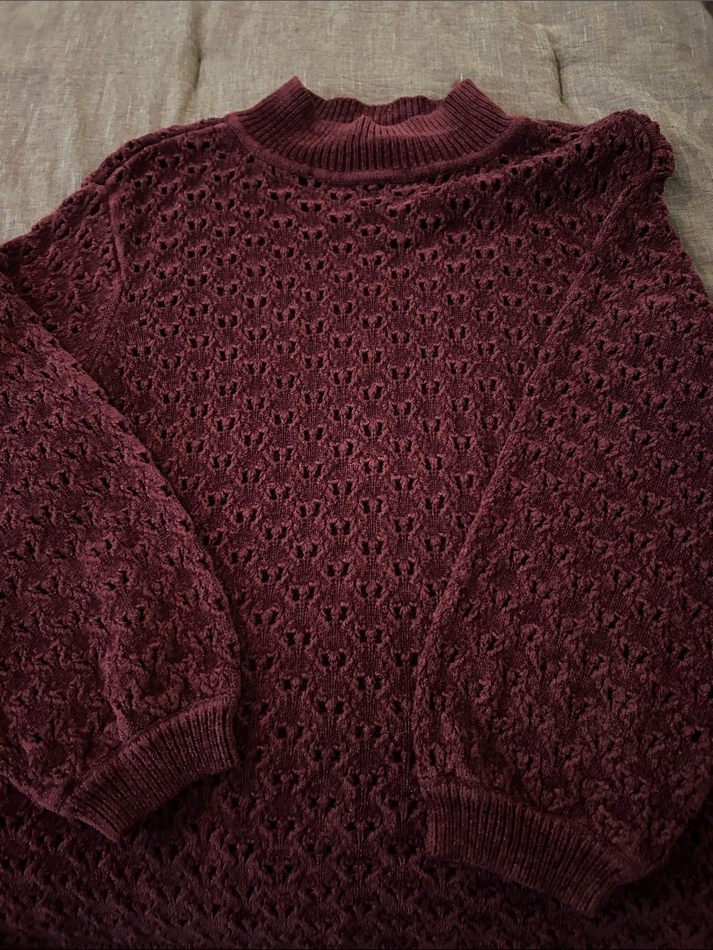 White House Black Market Burgundy Openwork Turtleneck Sweater